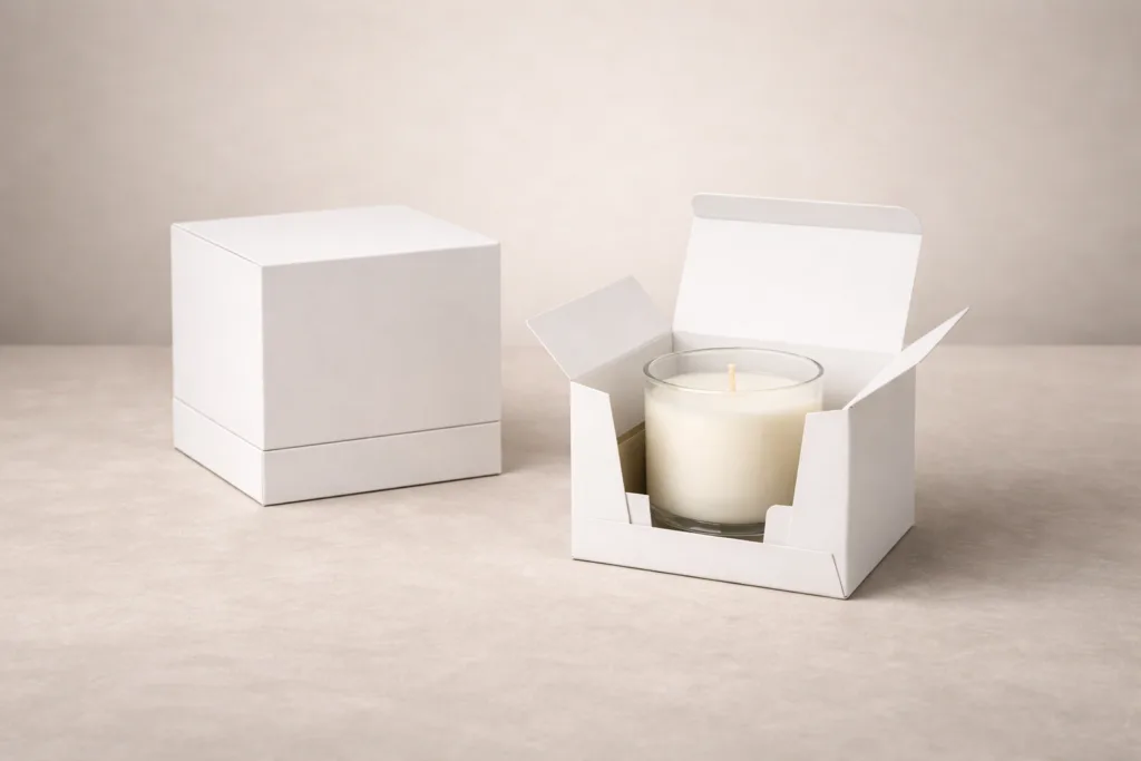 How Lightweight Packaging Reduces Shipping Cost and Increases Margin 4 Luxury private label candle in optimized lightweight packaging maintaining premium appearance while reducing shipping weight and improving logistics efficiency