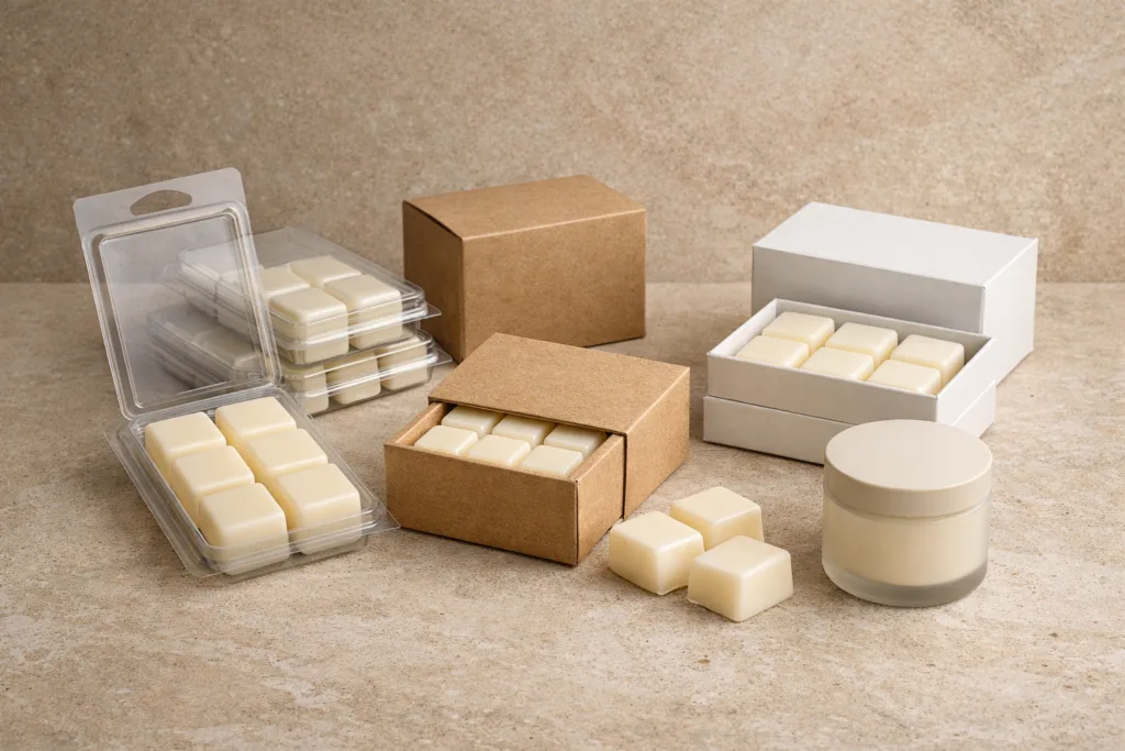 How to Expand Your Retail Product Line Starting with Wax Melts: A Strategic Guide for Established Candle and Fragrance Brands 1 Private label wax melts displayed in multiple retail packaging formats including clamshell and kraft box for fragrance brand expansion