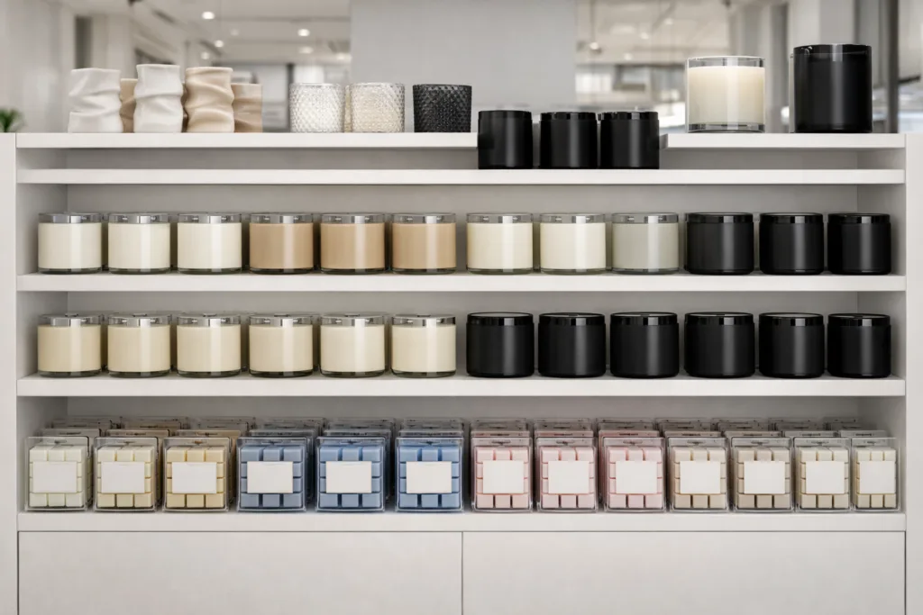 How to Choose Profitable Jar Candles and Wax Melts (And Avoid Inventory Traps) 5 Retail candle product hierarchy showing core jar candles and supporting wax melt formats, illustrating profitable retail product layering strategy