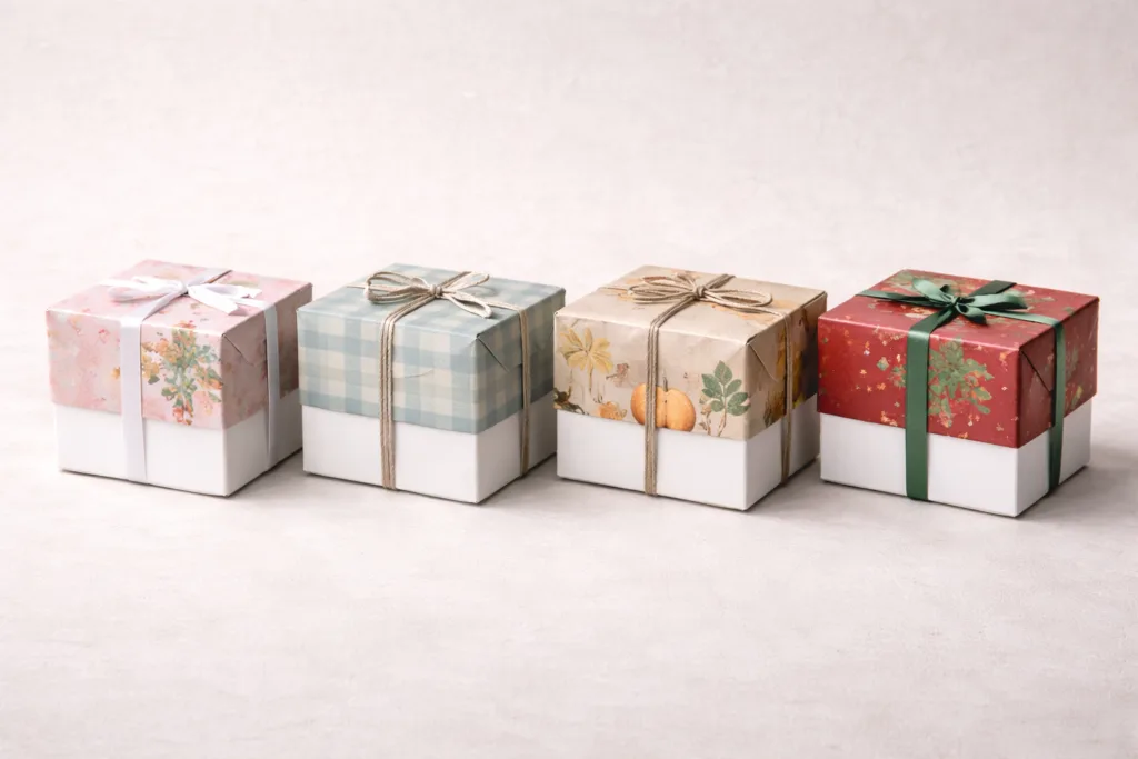 Seasonal Candle Strategy: Turning Holiday Demand Into Scalable Sales 4 Seasonal candle gift boxes using the same packaging structure with different seasonal designs