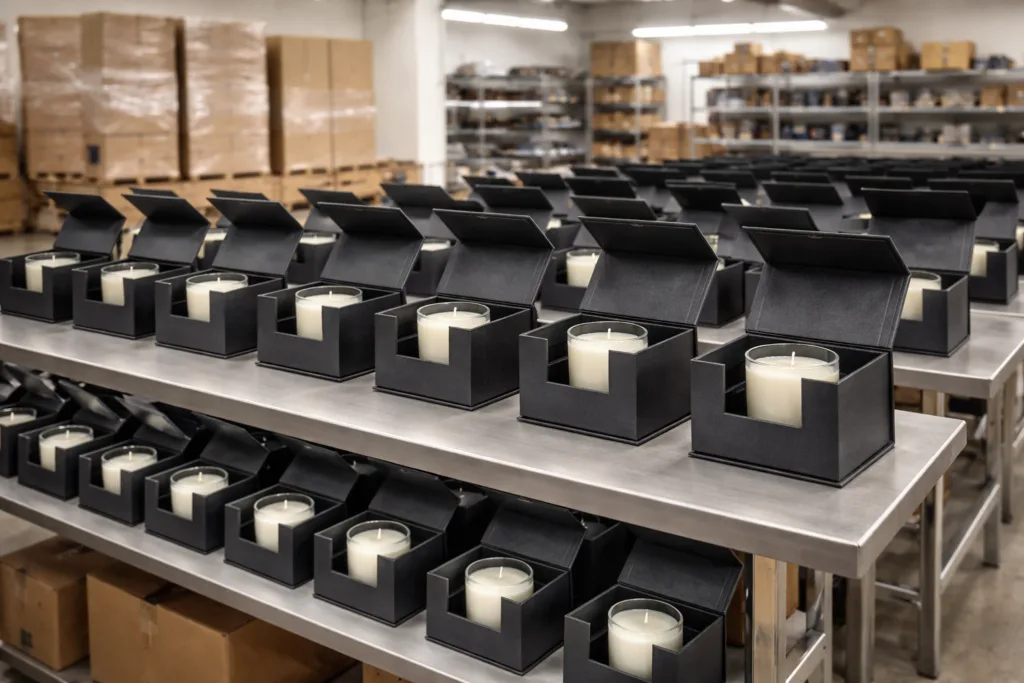 Rigid Box vs Standard Box: Retail Profit Comparison 3 wholesale candle production with rigid box packaging ready for large scale distribution