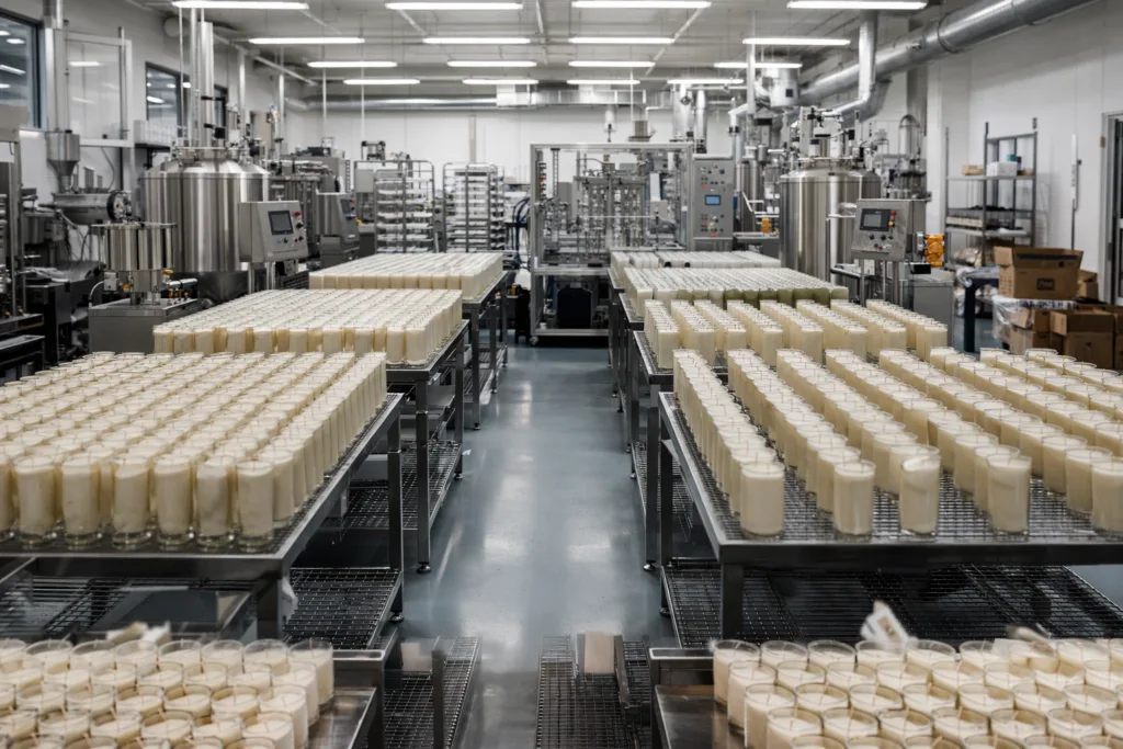 How to Choose Profitable Jar Candles and Wax Melts (And Avoid Inventory Traps) 6 Modern candle manufacturing facility producing identical jar candles in organized production lines, supporting scalable retail inventory supply