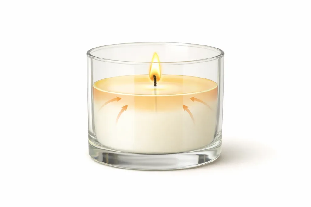 Top 10 Luxury Candle Brands: 7 Proven Jar Size Standards Used by the Best (2026 Industry Breakdown) 3 Cross-section view of a single wick candle showing melt pool reaching edge in 8cm diameter jar