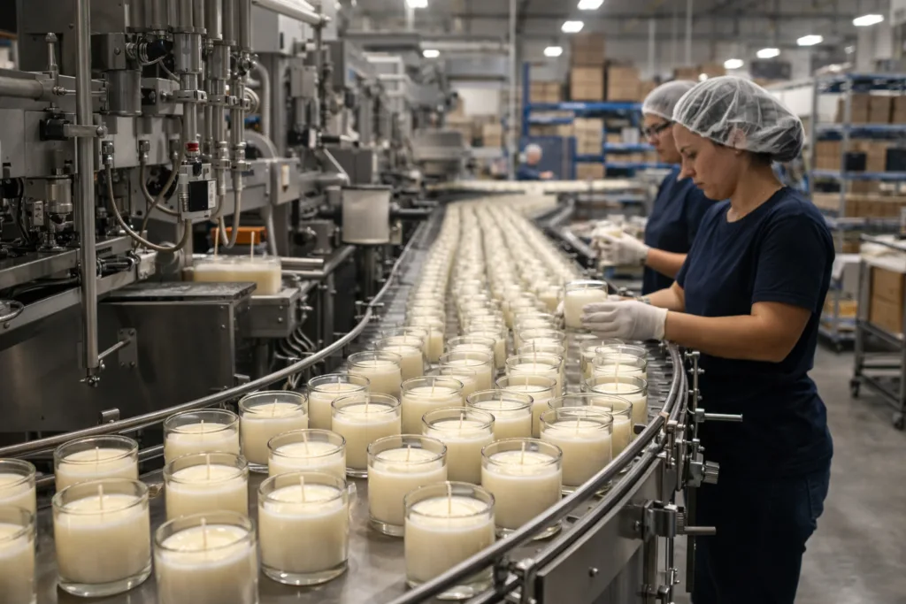 Best Custom 8oz Candles with Logo Wholesale: A Serious Buyer’s Guide to Size, Cost, and Scalable Private Label Production 4 industrial production line manufacturing 8oz jar candles for wholesale private label brands