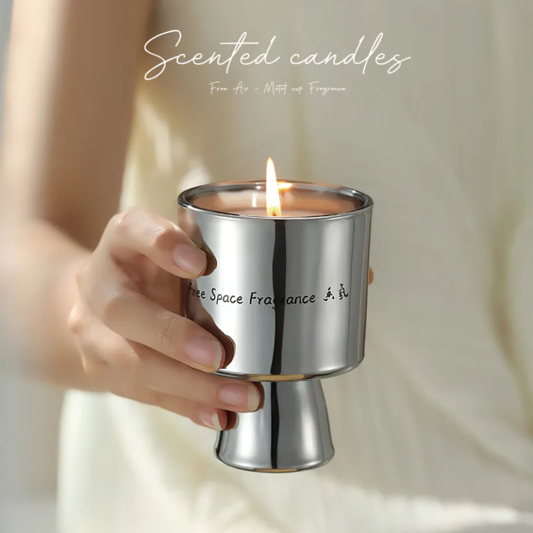silver electroplated metal goblet scented candle in luxury pedestal jar