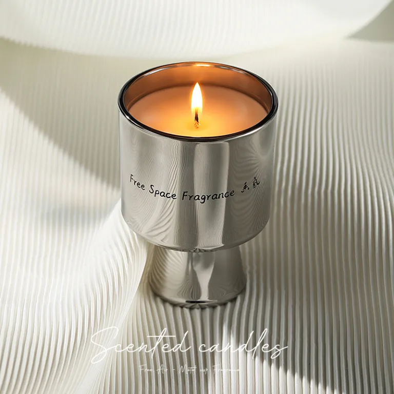 silver electroplated metal goblet scented candle in luxury pedestal jar