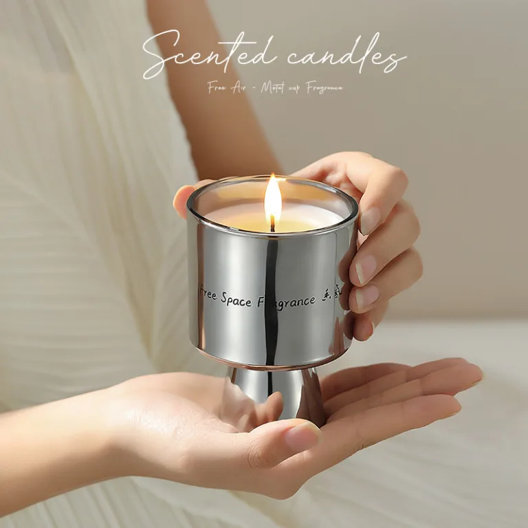 silver electroplated metal goblet scented candle in luxury pedestal jar