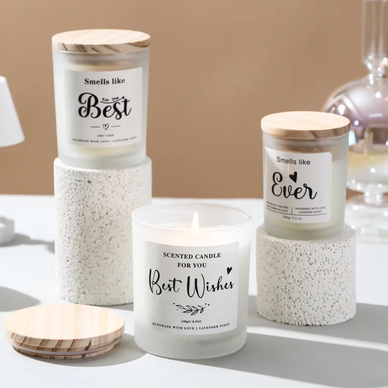 Frosted Glass Jar Candle with Wooden Lid