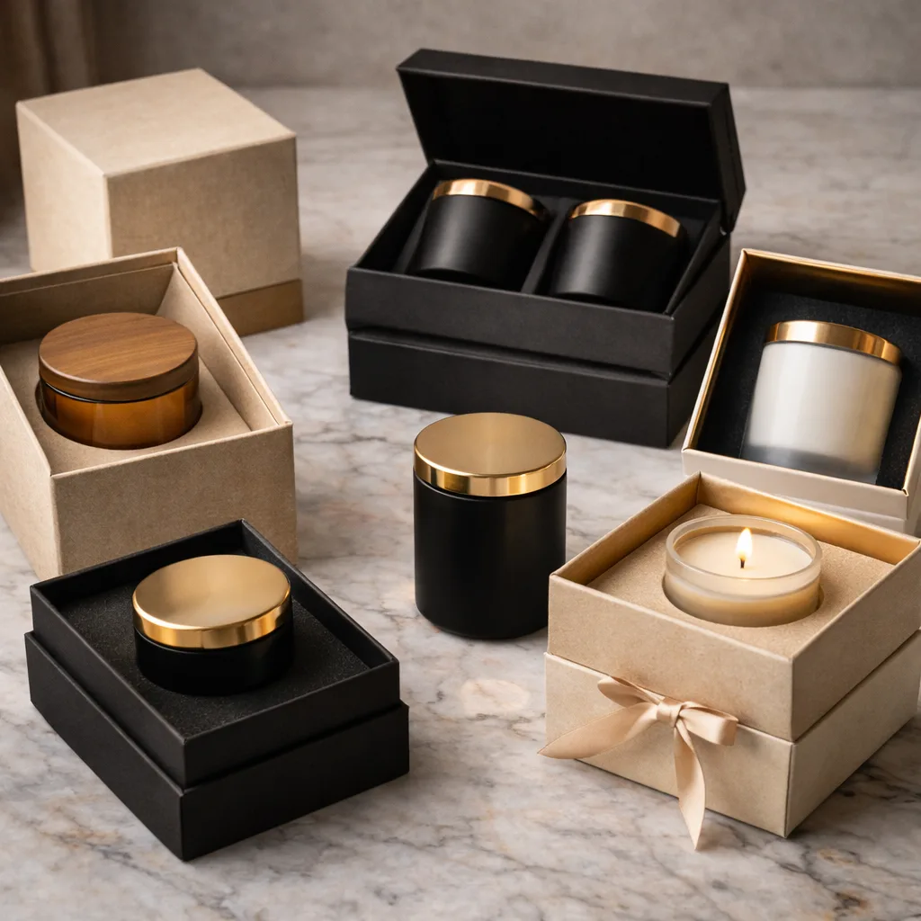 Best Custom Scented Candles with Logo Wholesale 4 luxury candle packaging solutions including rigid gift boxes folding cartons magnetic lid boxes and protective inserts for wholesale private label candles