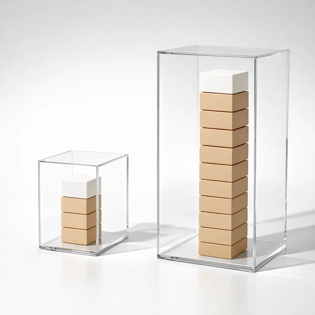 Why Do Manufacturers Require MOQ? The Real Business Logic Behind Minimum Order Quantities 2 Visual metaphor showing cost allocation difference between small and large production volumes using stacked physical elements