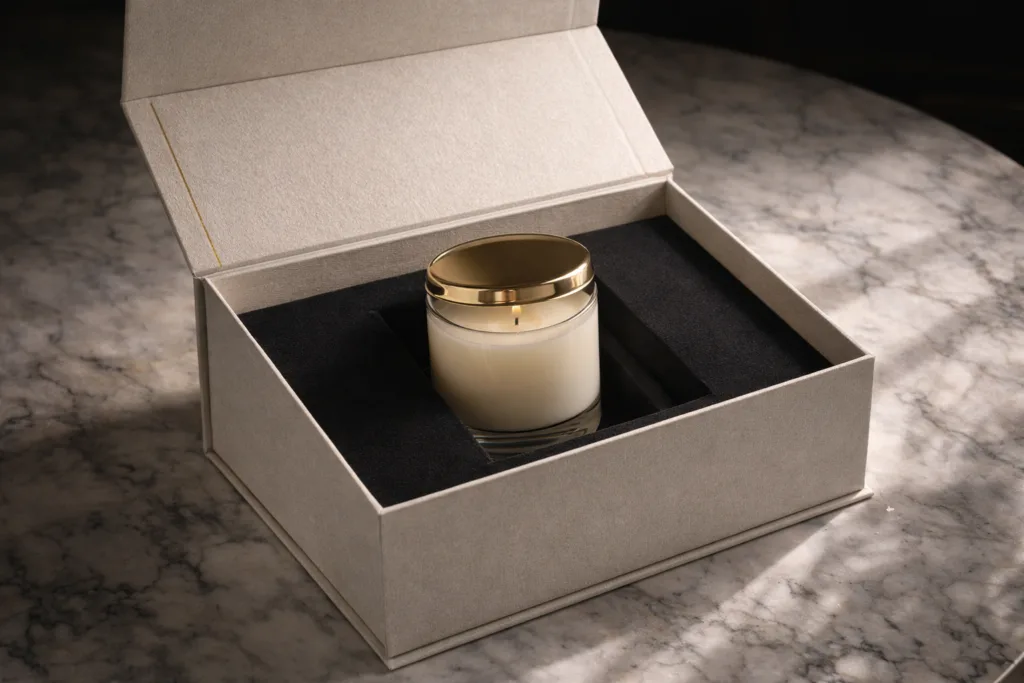 Top 10 Candle Gift Set Ideas That Retailers Can Sell All Year 4 luxury candle gift set inside rigid magnetic closure box with premium insert elegant packaging presentation for high end retail