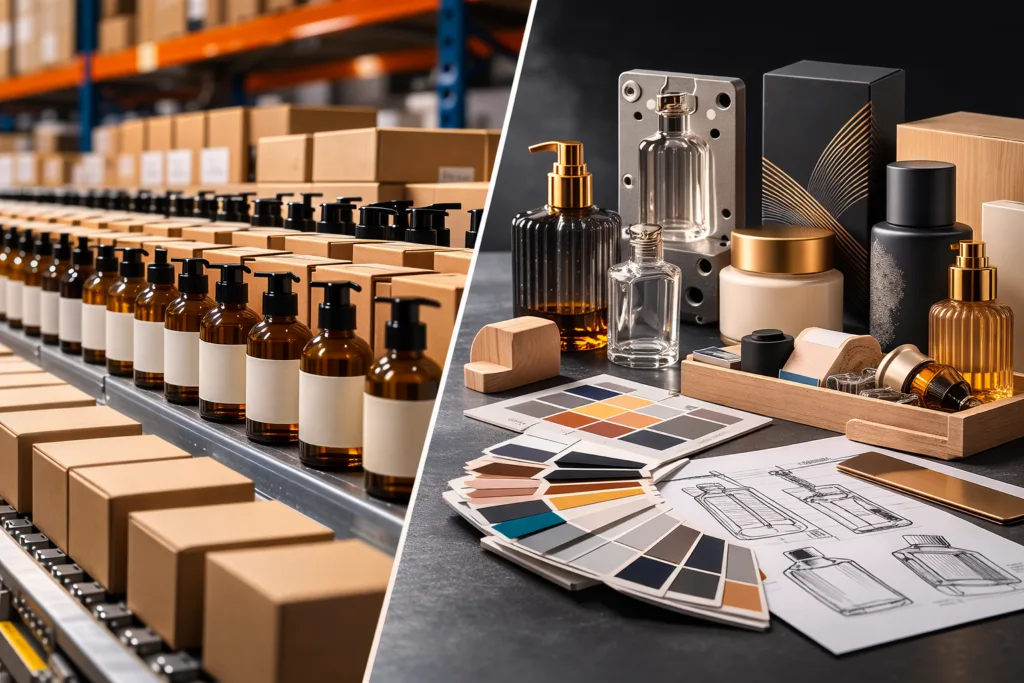 Why Do Manufacturers Require MOQ? The Real Business Logic Behind Minimum Order Quantities 4 Side by side comparison of standardized mass production products and fully customized product development components