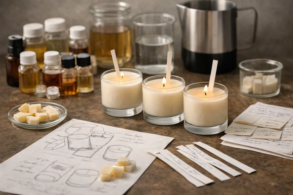 Best 7-Step Candle Sample Process for Private Label Buyers 3 candle fragrance testing process with multiple sample rounds and fragrance oil adjustments