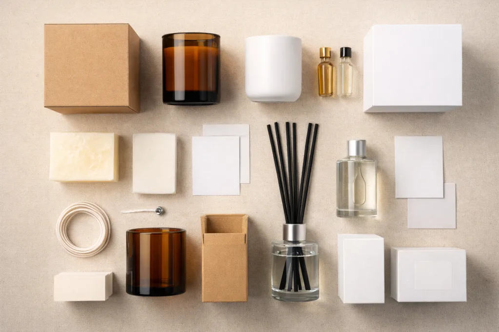 Candle vs Diffuser: Which One Is More Profitable for Boutique Brands? 3 side by side comparison of candle packaging folding carton vs luxury rigid gift box with insert showing difference in perceived value and cost structure