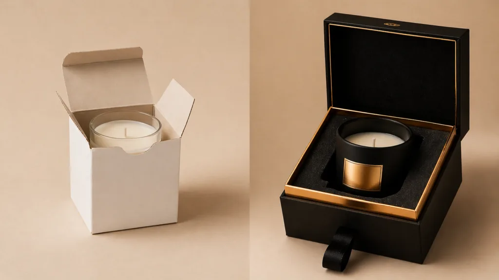 Candle MOQ Explained: Glass vs Ceramic vs Packaging 5 luxury rigid candle box with foam insert showing packaging complexity affecting MOQ
