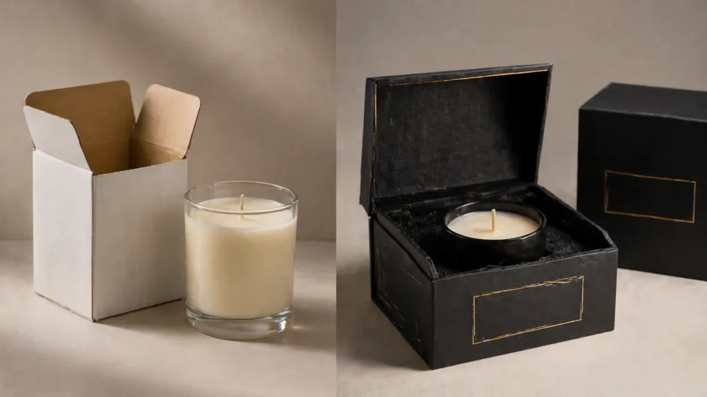 Why Candle Samples Take Time (And How to Speed Up the Process) 5 comparison between simple candle packaging and luxury rigid box packaging with higher perceived value