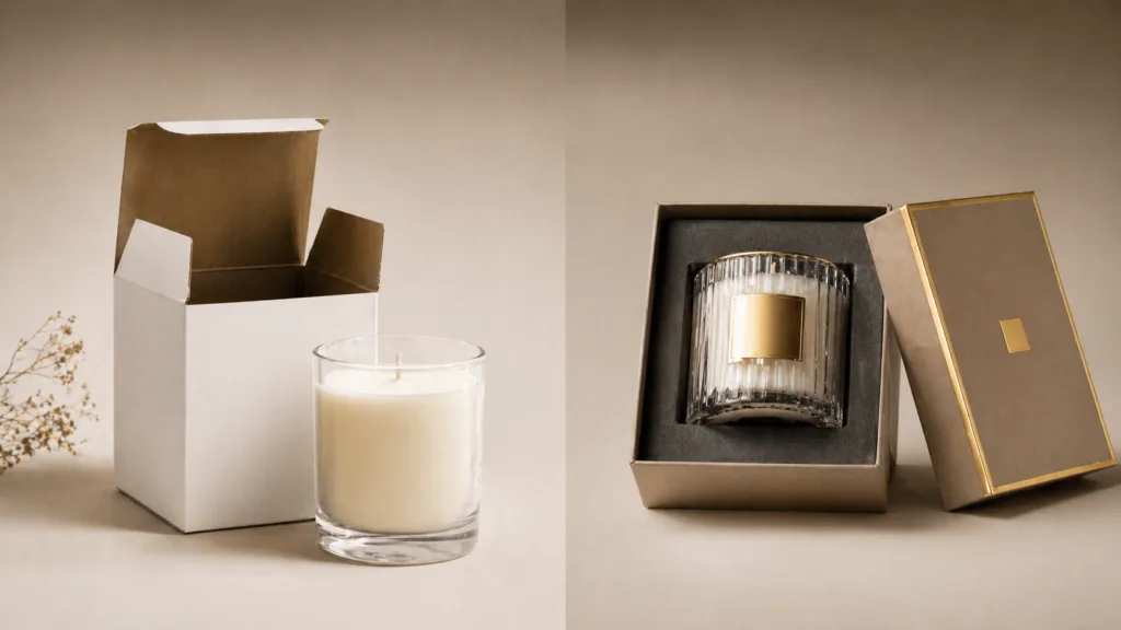 Candle + Diffuser Product Line Strategy: How to Build a Profitable Home Fragrance Range 6 comparison between basic candle packaging and luxury rigid gift box packaging