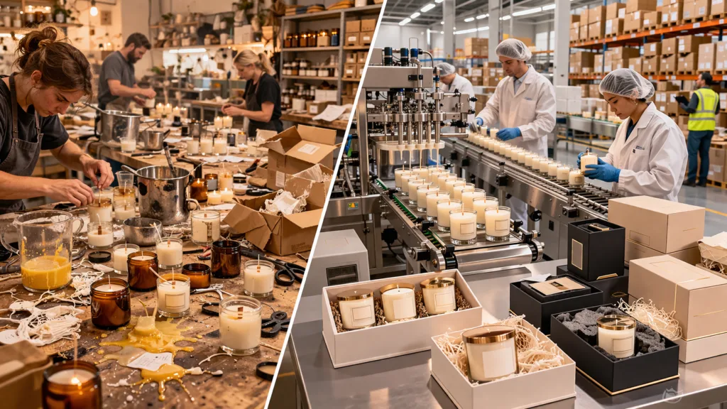 Top 12 Candle Supplier Audit Points for Reliable Sourcing 1 comparison between unstructured candle production and organized candle supply chain system for supplier audit evaluation