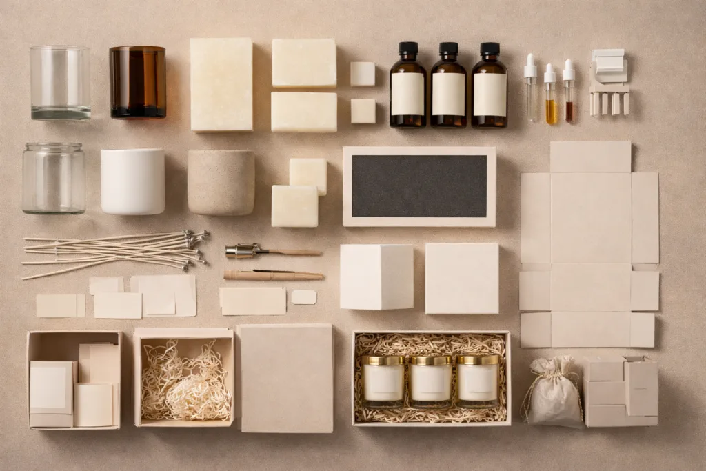 Top 12 Candle Supplier Audit Points for Reliable Sourcing 2 full candle supply chain components including vessel wax fragrance wick and packaging displayed in structured layout