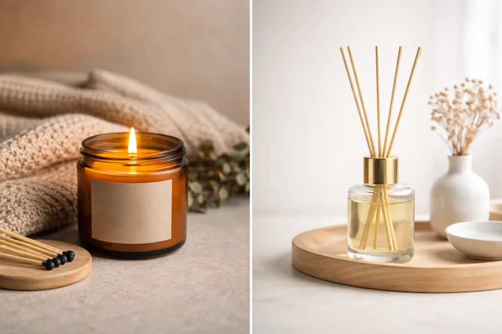 Home Fragrance for Boutique Brands: Candles, Diffusers & Private Label Options 2 scented candle and reed diffuser comparison for boutique home fragrance product selection