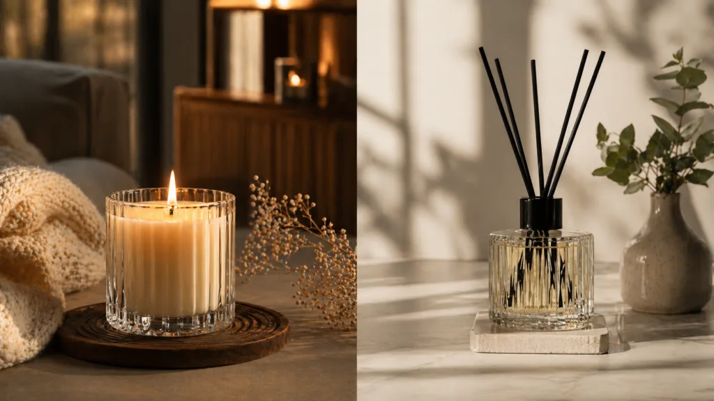 Candle + Diffuser Product Line Strategy: How to Build a Profitable Home Fragrance Range 3 comparison between candle ambiance and reed diffuser continuous fragrance