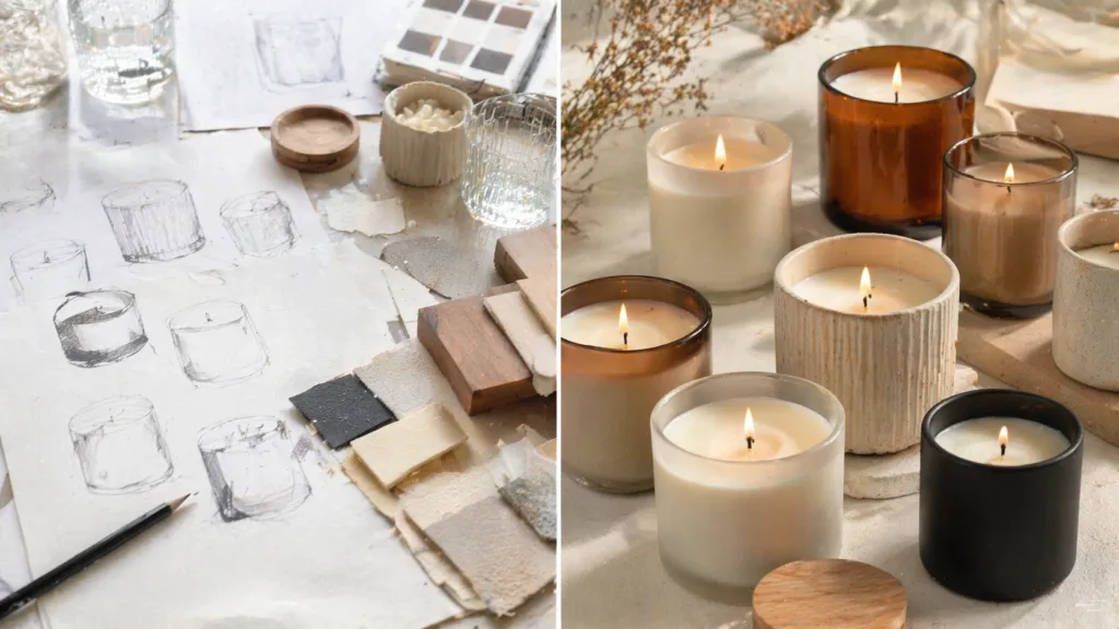 End-to-End Candle Solutions: From Concept to DDP Delivery 2 custom candle development process from concept sketch to finished scented candle product manufacturing