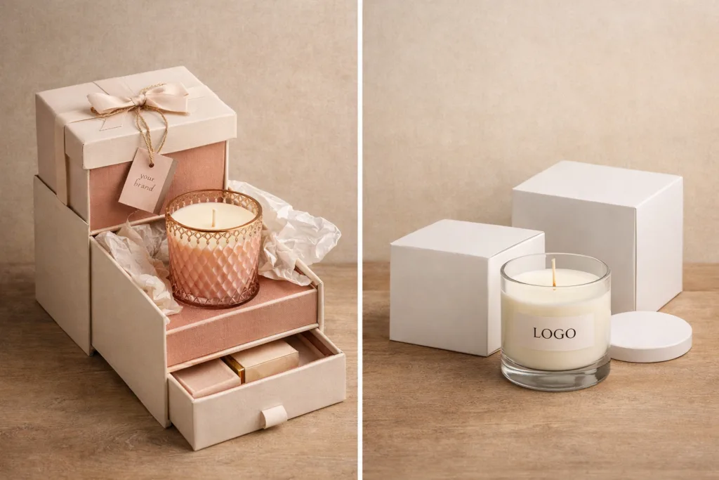 Common Mistakes in Candle Product Development (And How to Avoid Them) 3 comparison between complex custom candle design and simple scalable standard jar candle packaging