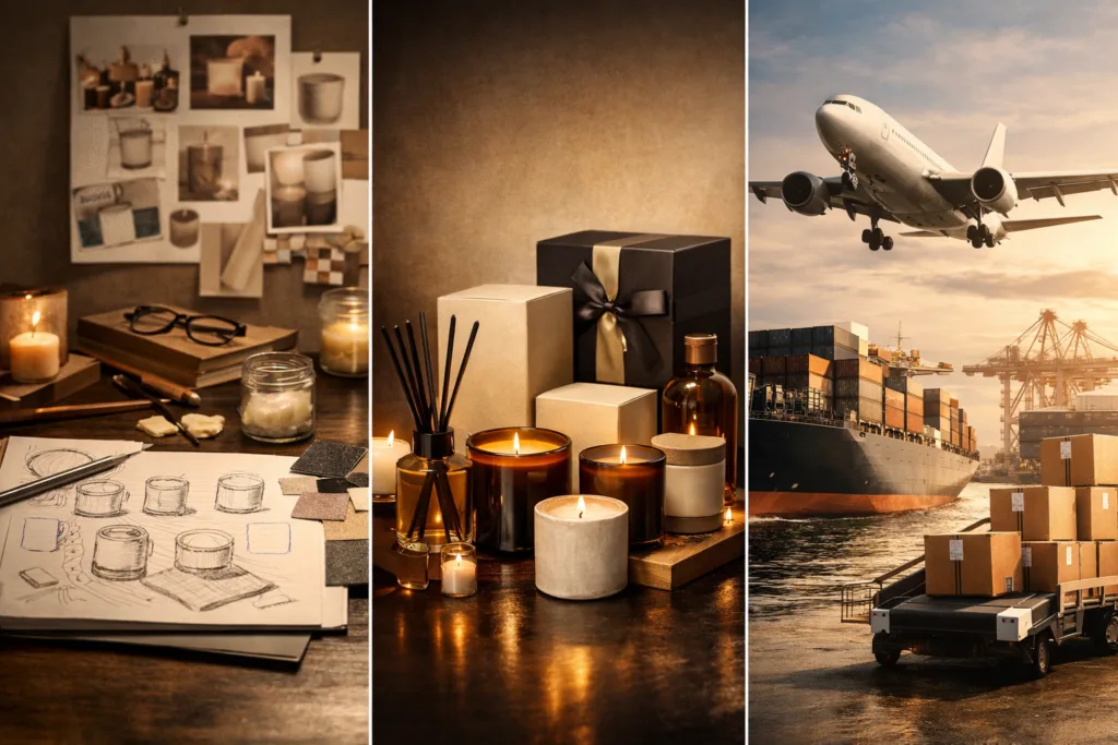 End-to-End Candle Solutions: From Concept to DDP Delivery 1 end to end candle solutions from concept design to packaging and DDP delivery global supply chain visualization
