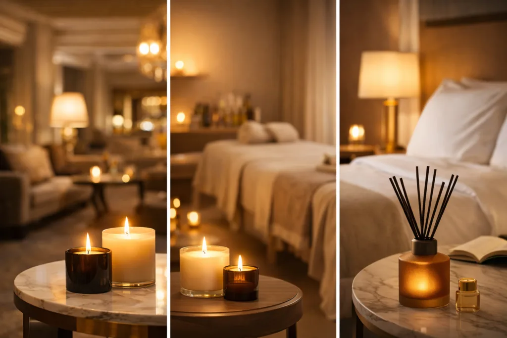 Best 7-Step Hotel Candles Procurement Guide for Buyer 2 comparison of hotel fragrance usage including lobby candles spa candles and guest room reed diffusers