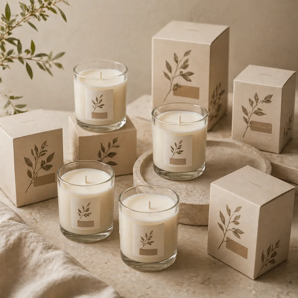 Candle Manufacturing Cost Per Unit: MOQ 100 vs 500 vs 1000 (Real Pricing Breakdown) 6 private label candle with branded label and printed packaging representing MOQ 500 production level