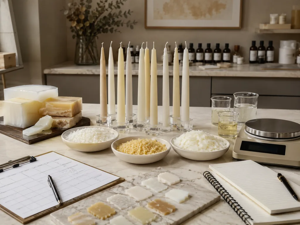 Why Taper Candles Drip: Common Causes and Solutions 3 Different wax materials and taper candle samples showing how wax blend affects drip resistance and burn performance.