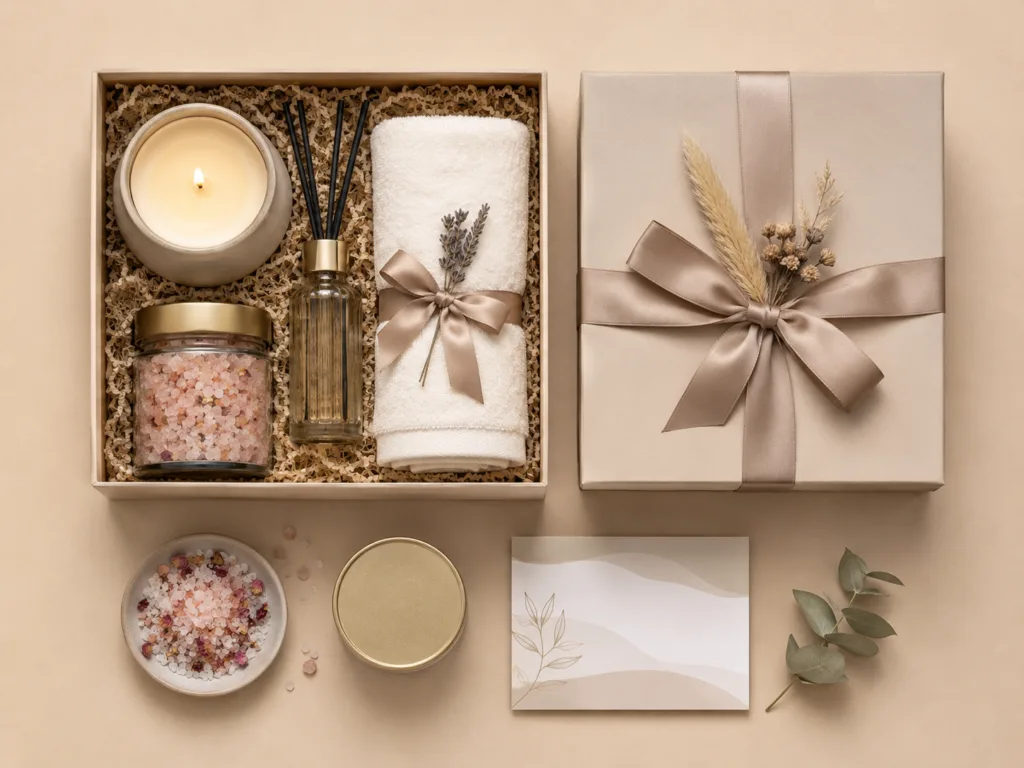 Low Temperature Candles for Massage & Wellness Brands: What B2B Buyers Should Know 2 Private label wellness gift set with low temperature massage candle, spa towel, diffuser and bath salts