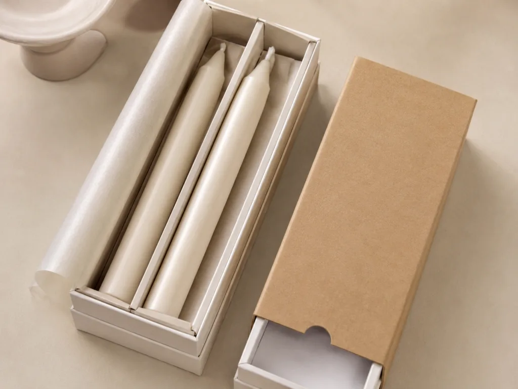 Why Taper Candles Drip: Common Causes and Solutions 6 Protective packaging for custom taper candles with inserts and dividers to prevent bending and breakage during shipping.