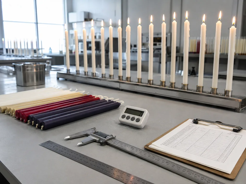 Why Taper Candles Drip: Common Causes and Solutions 5 Taper candle burn testing and quality control process before bulk production for wholesale buyers.