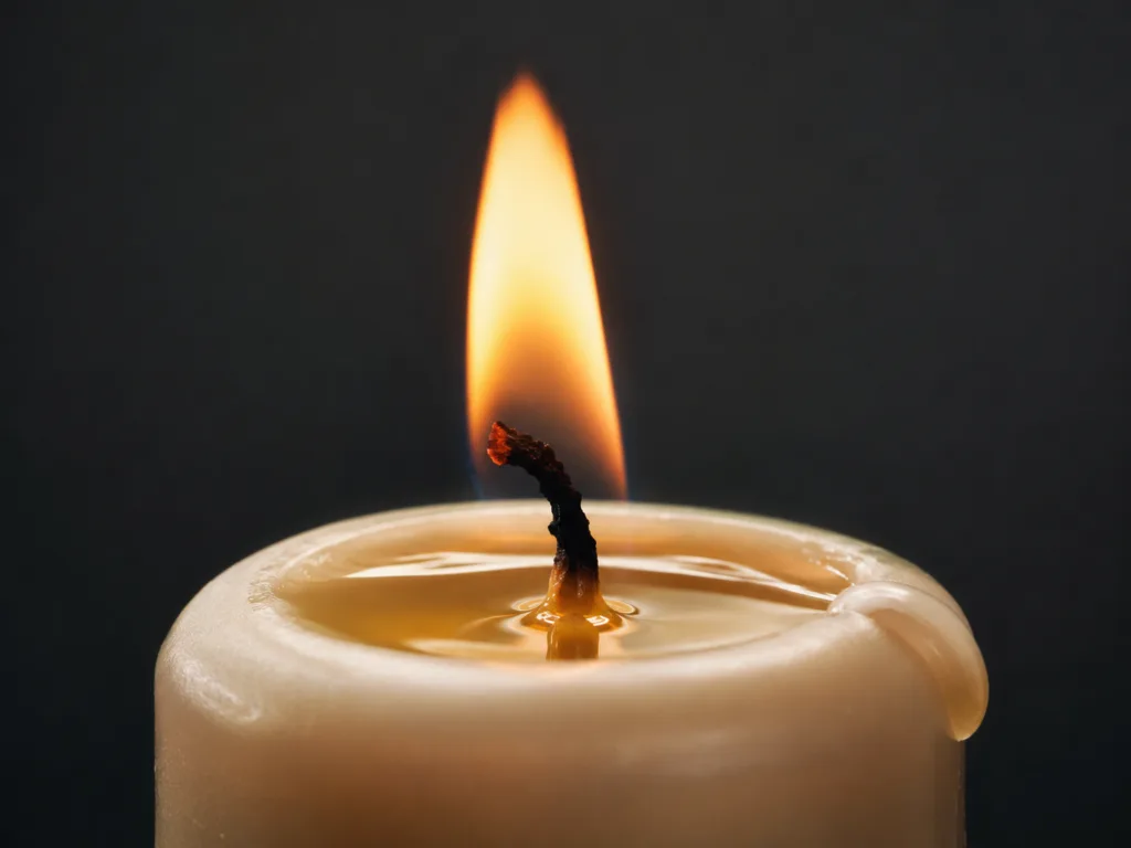 Why Taper Candles Drip: Common Causes and Solutions 2 Close-up of a taper candle wick and melt pool showing how wick size and wax balance affect candle dripping.