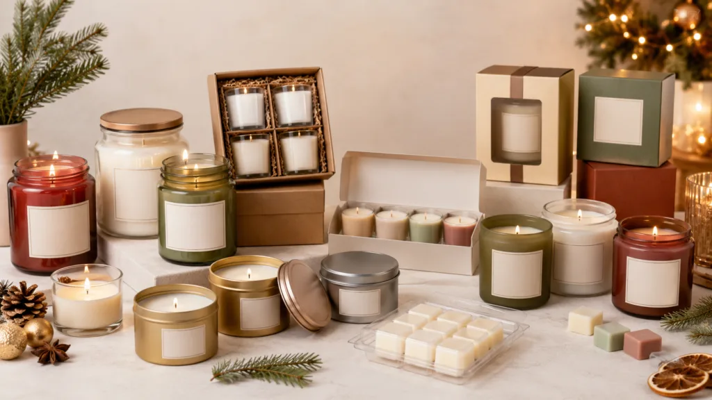Candle Day from a Manufacturer’s Perspective: How Brands Prepare for Peak Season 3 Wholesale Candle Day product formats including glass jar candles, tin candles, mini candle sets, wax melts, and gift boxes.