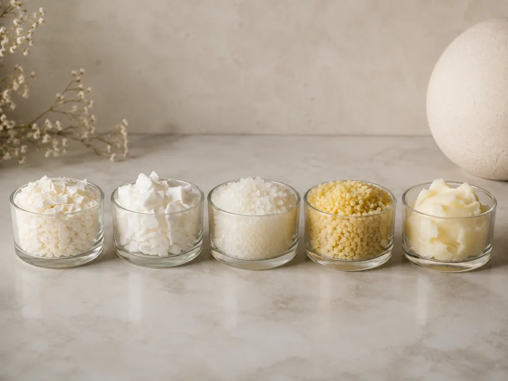 How Serious Candle Brands Choose Wax for Strong Scent Throw 2 Comparison of soy wax, coconut wax, paraffin wax, beeswax and rapeseed wax used in scented candle development
