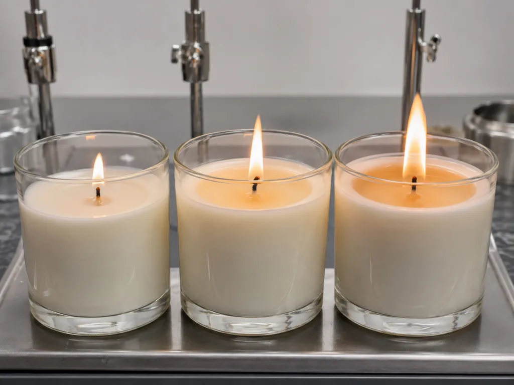 How Serious Candle Brands Choose Wax for Strong Scent Throw 5 Candle wick testing showing different flame sizes and melt pools in identical jars