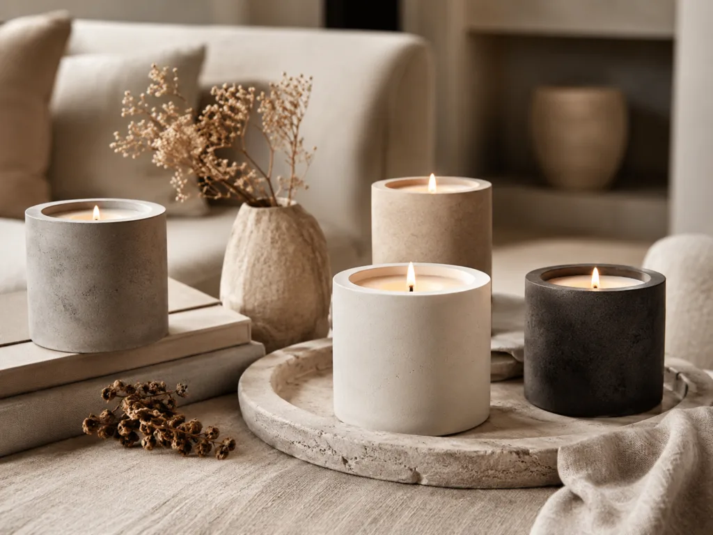 Why Concrete Jar Candles Are Becoming Popular in Modern Home Fragrance 1 Minimalist concrete jar candles styled in a modern neutral home interior for premium home fragrance retail.