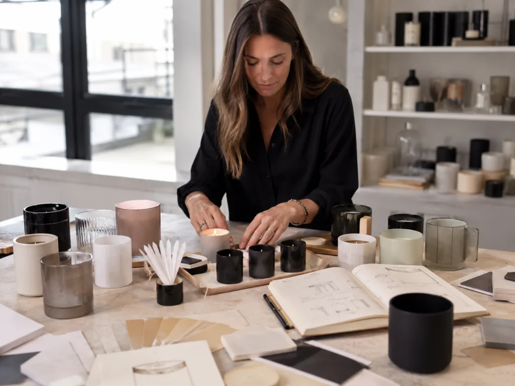 How Serious Candle Brands Choose Wax for Strong Scent Throw 3 Professional candle product development scene showing how serious brands compare wax, vessels, wicks and packaging