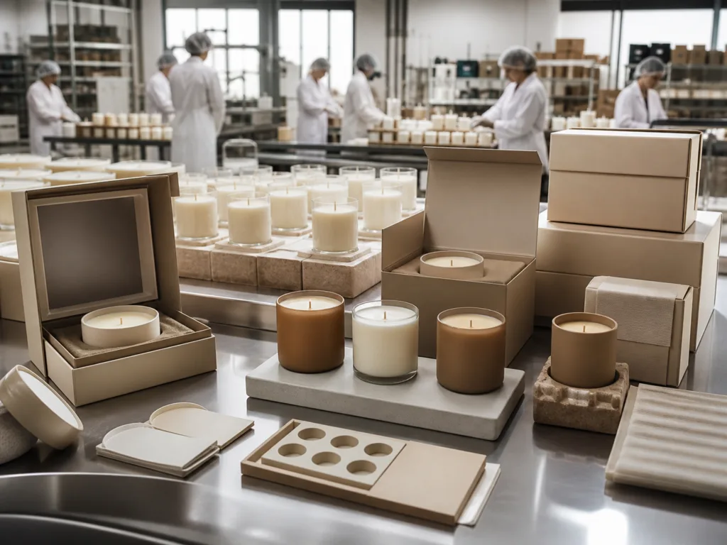 How Serious Candle Brands Choose Wax for Strong Scent Throw 7 Private label candle production scene showing finished candles, packaging and quality control for bulk orders