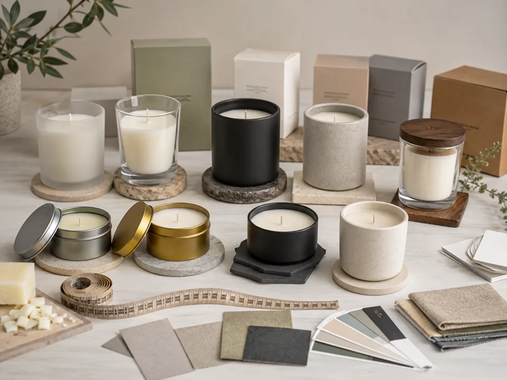 Wholesale Aromatherapy Candles for Wellness Brands, Spas, and Retailers 4 Aromatherapy candle vessel options including glass ceramic tin and concrete jars for wholesale buyers