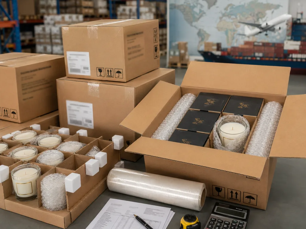 How to Choose the Best Scented Candle for Wholesale, Retail and Private Label Projects 5 Bulk scented candle export packing with gift boxes, cartons, shipping documents and wholesale logistics materials