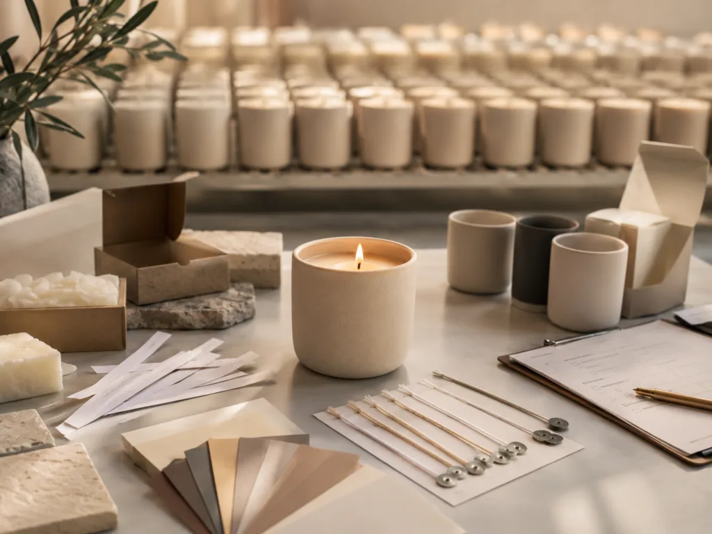 Approved candle sample used as a calibration standard for consistent private label bulk candle production