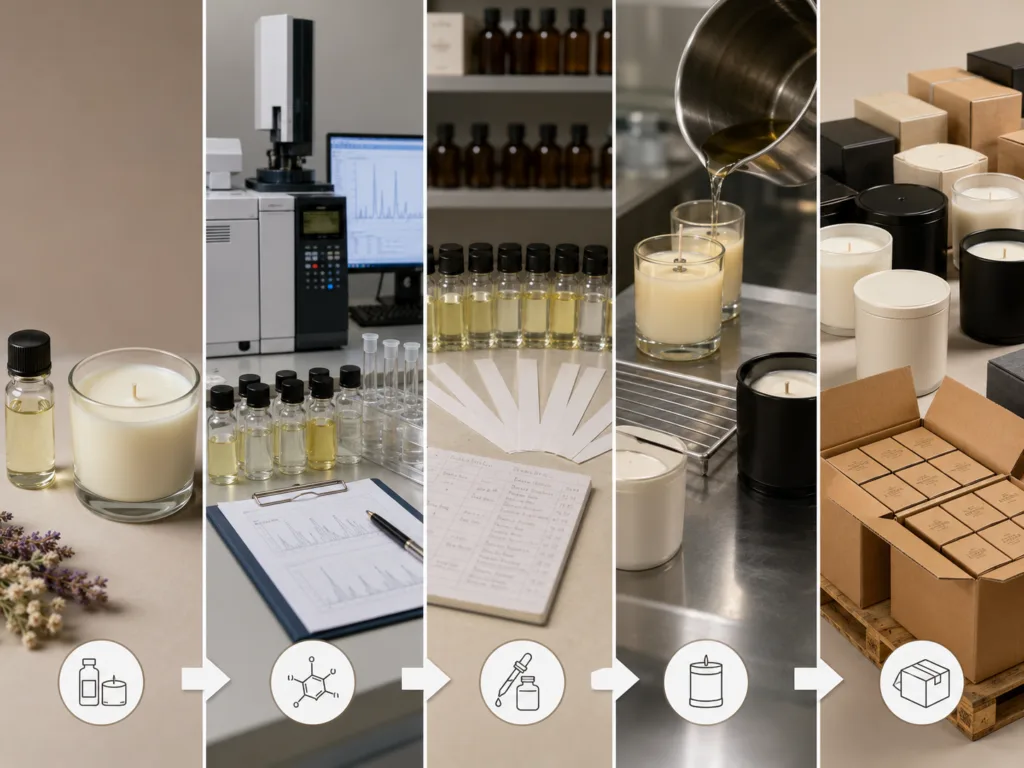 Scent Matching and Reverse Engineering: Cloning Premium Cult Fragrances via GC-MS Lab Technology 6 Candle scent duplication process from fragrance sample and GC-MS testing to private label candle production