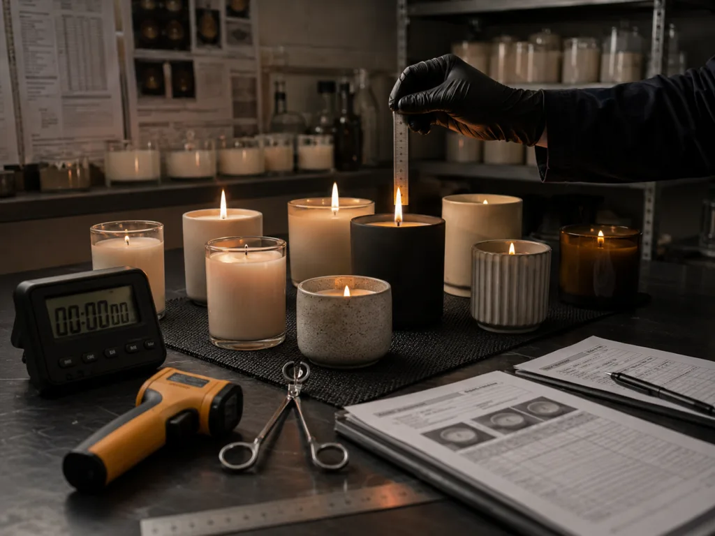 A Candle Sample Is Not the Final Product — It Is the Calibration Standard for Better Bulk Production 4 Candle wick calibration and burn testing for flame stability and bulk order quality control