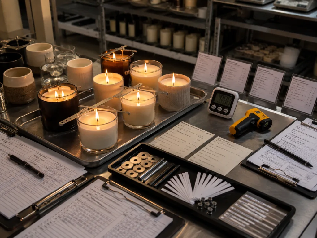 Ceramic vs. Glass Vessels: A Technical Engineering Comparison for Premium Scented Candle Lines 2 Technical comparison of ceramic and glass candle vessels during thermal testing for premium scented candle production.