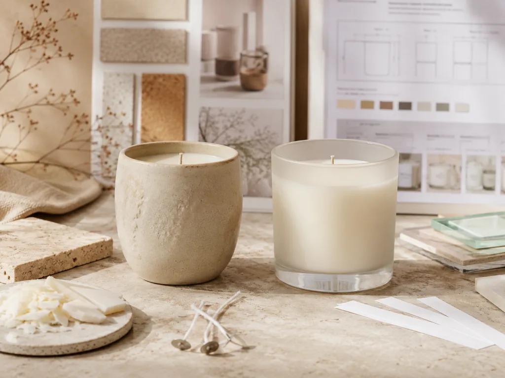 Ceramic vs. Glass Vessels: A Technical Engineering Comparison for Premium Scented Candle Lines 1 Ceramic and glass candle vessels compared side by side for premium scented candle manufacturing and B2B sourcing.