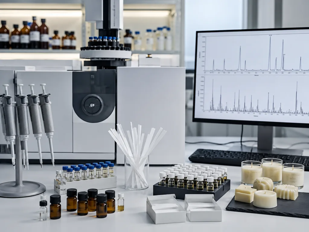 Scent Matching and Reverse Engineering: Cloning Premium Cult Fragrances via GC-MS Lab Technology 2 GC-MS laboratory testing setup for candle fragrance analysis and scent matching reverse engineering