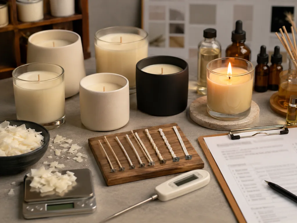 Scent Matching and Reverse Engineering: Cloning Premium Cult Fragrances via GC-MS Lab Technology 4 Plant wax candle hot throw testing with fragrance oils, wick samples and burn test materials